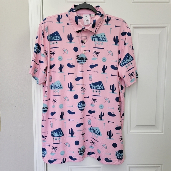 Puma Arnold Palmer Golf Polo Pink Blue Retro Arnies Beach Tropical Size M - Picture 1 of 12